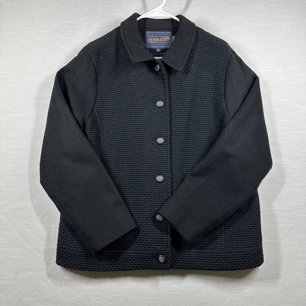 Vintage Pendleton Jacket Womans 16 Black Navy Coat Wool Business Career Office